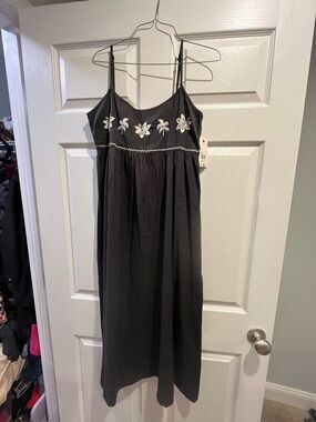 Billabong Black Midi Dress with White Floral Embroidery